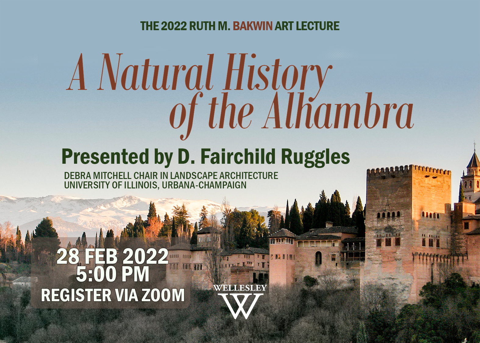 The 2022 Ruth Morris Bakwin Lecture, a picture of the Alhambra set in a mountainside landscape
