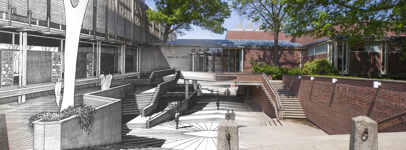 Jewett Arts Center architectural rendering merges into current photo