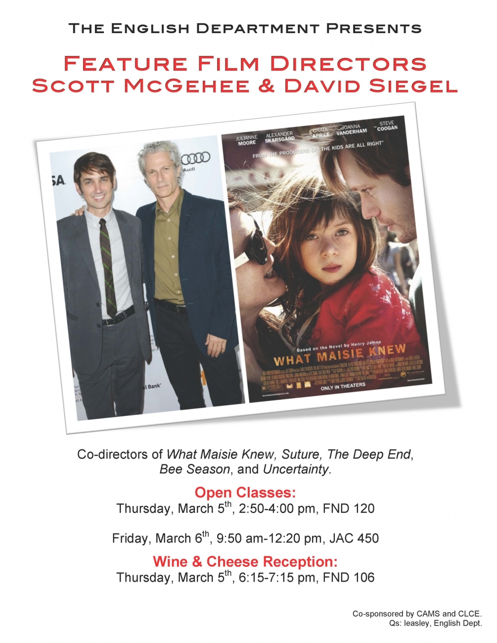 The English Department Presents Feature Film Directors Scott McGehee and David Siegel