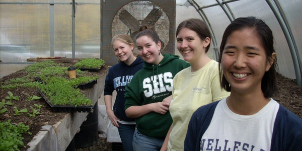 ES students in Natick Community Farm greenhouse
