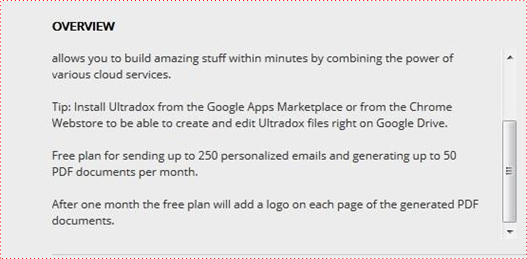 Screencapture of the full description of an Add-on with restrictions on Free version.