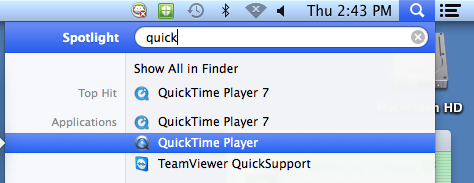 Spotlight search to open QuickTime Player 7