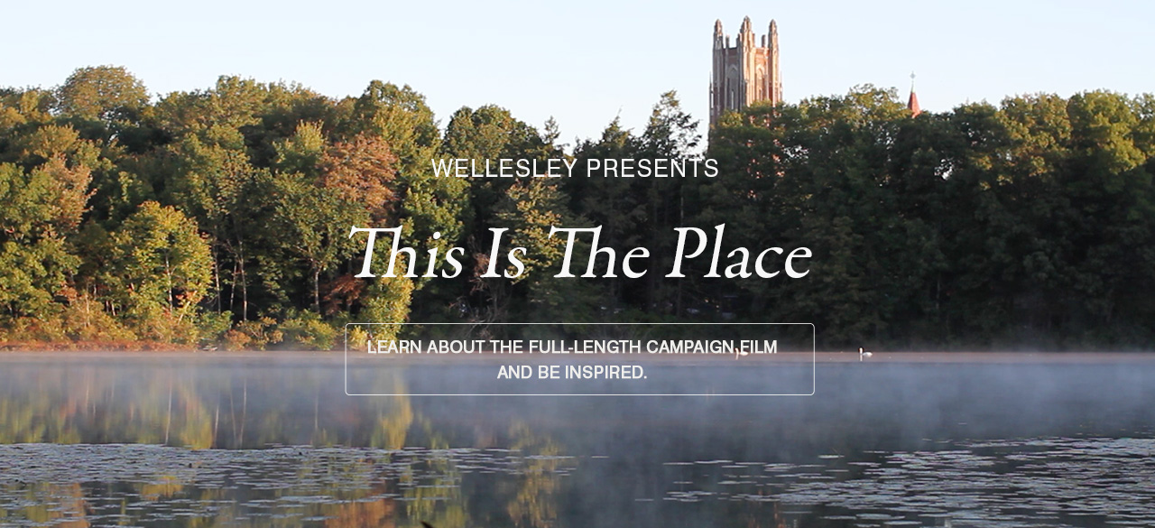 A picture of the campus from across Lake Waban introduces the full length campaign film