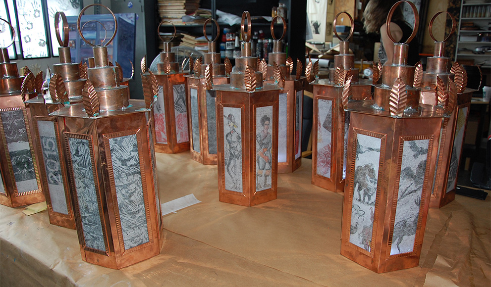 Copper lanterns designed for an August 14 Liberty Tree Celebration