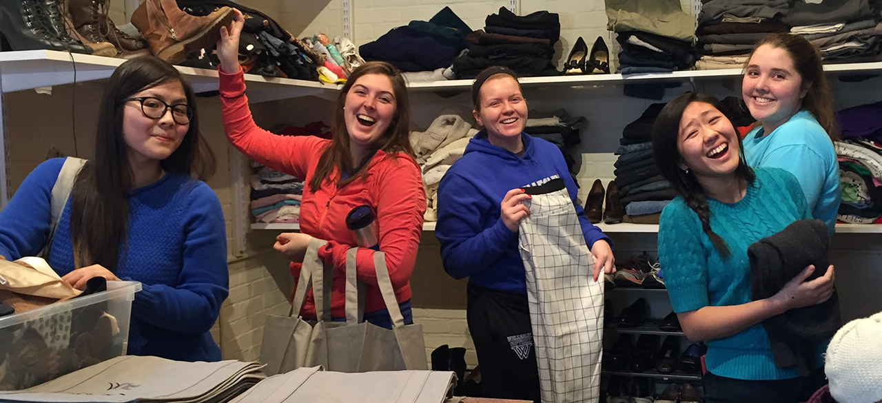 Students in the newly renovated Wellesley Student Aid Society Clothes Closet