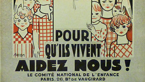French poster with childer peaking around door