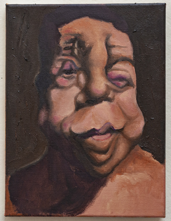oil painting of face with wrinkled skin and uneven features