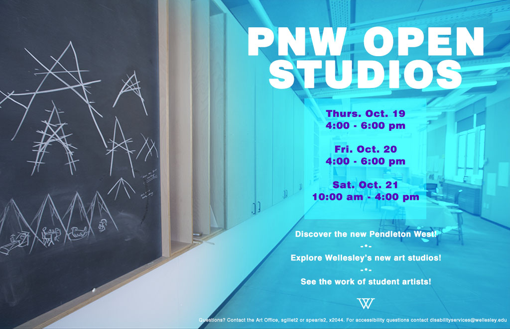 PNW Open Studios flyer showing blackboard with schematic drawings