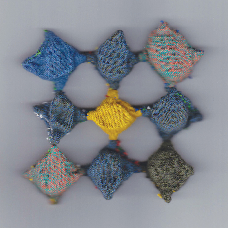 square of 9 fabric diamonds in various colors