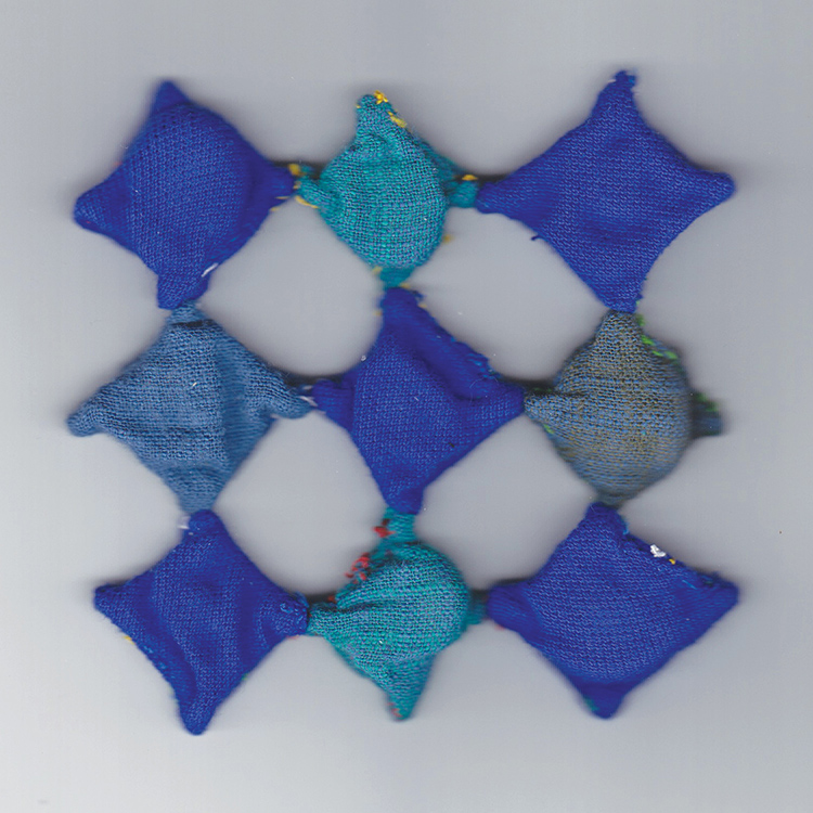 square of 9 fabric diamonds in shades of blue