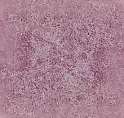 square pink print with overall lighter pink biological-looking squiggles