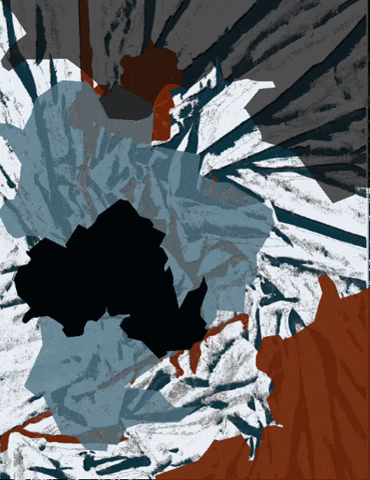 animated gif with white, gray, red crumpled-looking background being overtake by translucent blue and opaque black forms