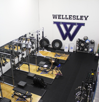 Weight room with benches and medicine balls
