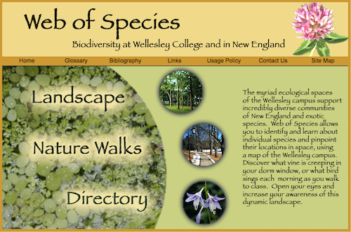 Screenshot of the Web of Species website homepage