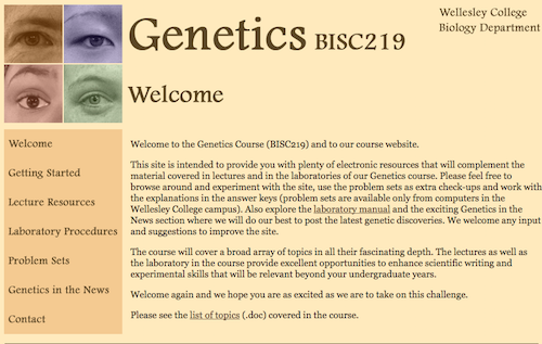 Screenshot of the Genetics website homepage
