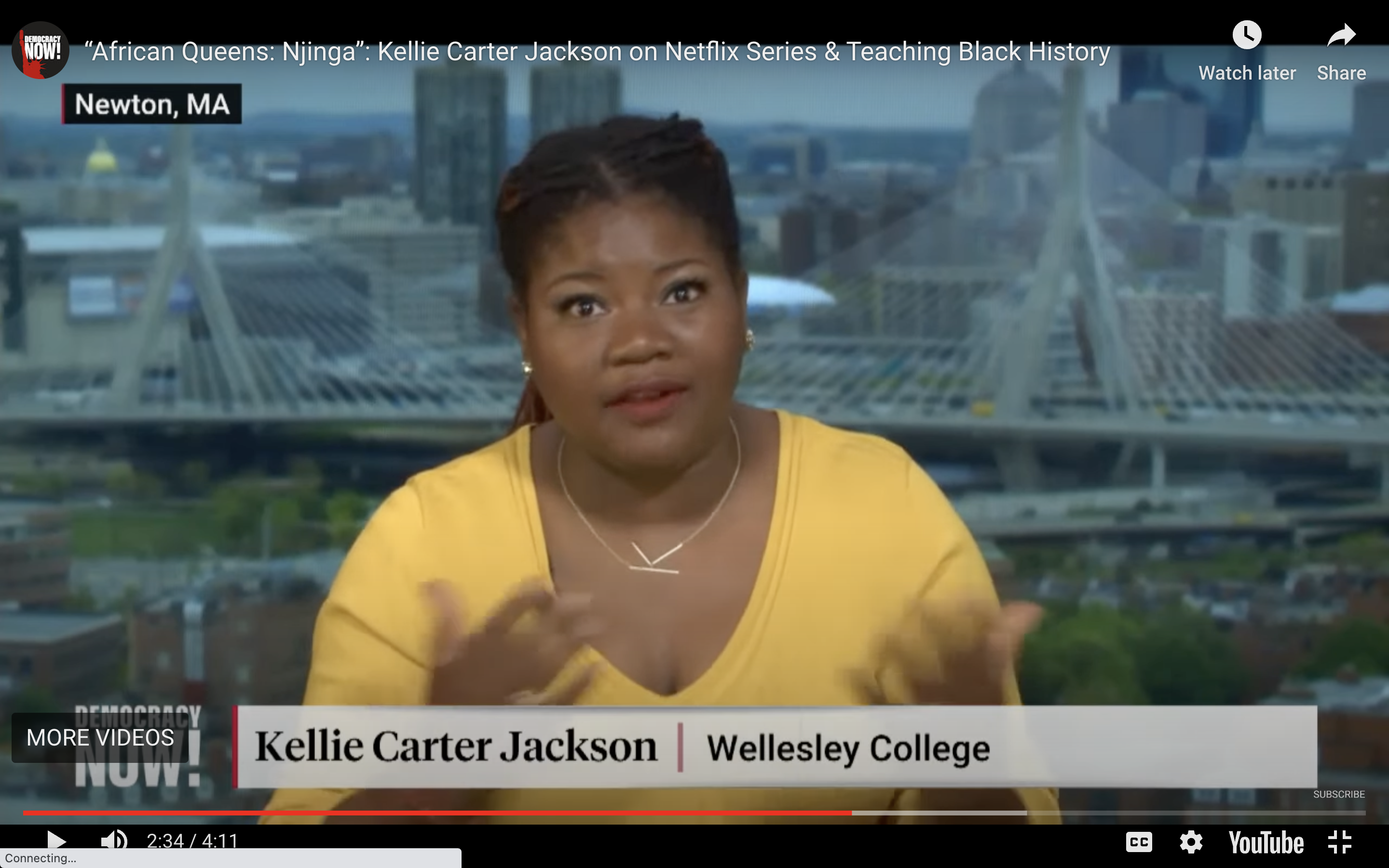 Kellie Carter Jackson being interviewed on Democracy Now! television show.