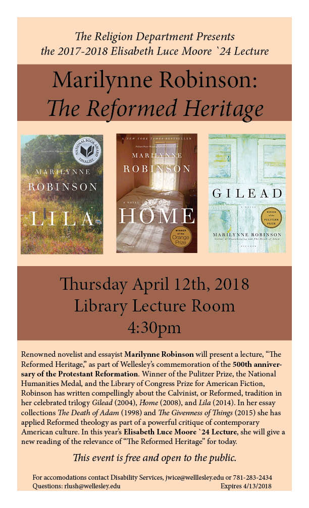 Fall 2018 Elisabeth Luce Moore '24 Lecture by Marilynne Robinson The Reformed Heritage